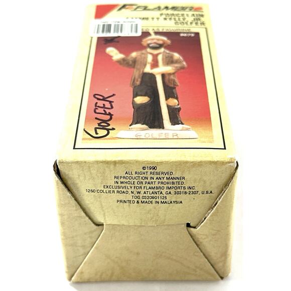 Emmett Kelly Jr Golfer Ornament Figurine Flambro 1990 Porcelain w/ Box 4” - Picture 7 of 7